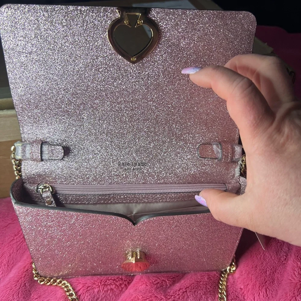 Kate Spade Nicola Shimmer Twistlock Chain Wallet purse Rose Gold NWT Retail$198